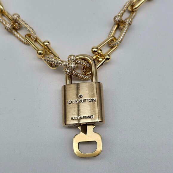 Auth Louis Vuitton Lock & Key w/unbranded 925 Pure Silver Gold plated Necklace - Picture 5 of 16